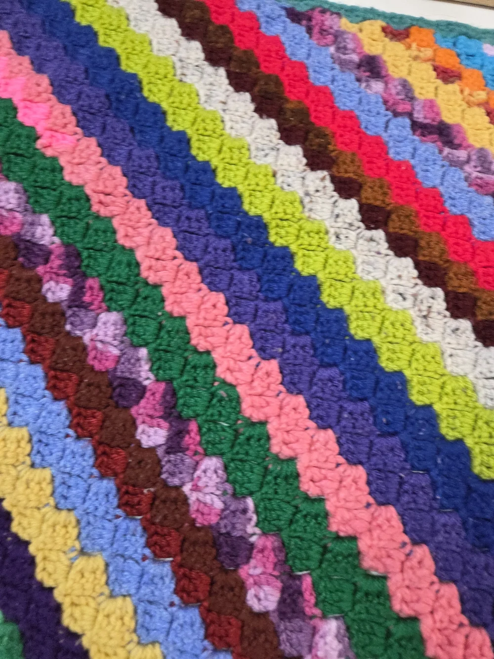 Handmade Multicolor Crochet Lap Blanket - Teal Trim